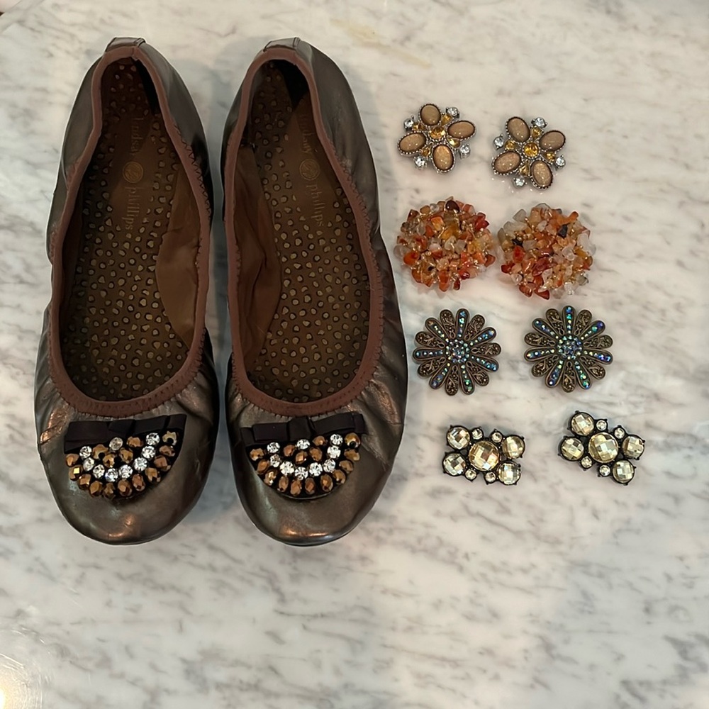 Bronze Ballet Flats & 5 sets of snaps